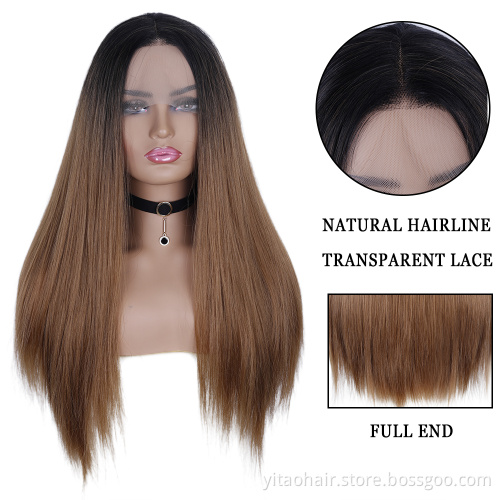 Black roots Brown T#4/30 Lace Front Wig Heat Resist Fiber Silk Straight Hair Wig synthetic  lace front wigs with baby hair